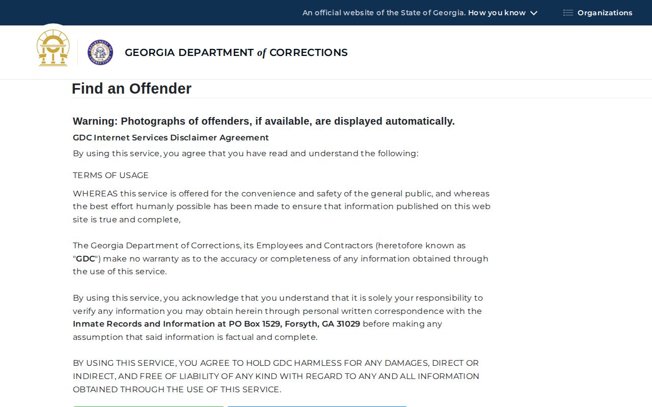 Georgia Department of Corrections offender query form